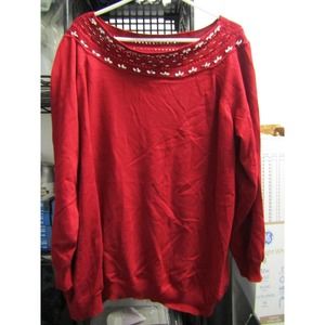 🤯 Roz and Ali Red Long Sleeve Sweater w Decoration Neckline 3XL New with Tags